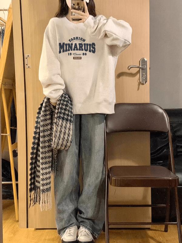 REWSHOP Áo Sweater nỉ bông in chữ MINARUS - áo from rộng unisex thích hợp mặc thu đông Menswear 4