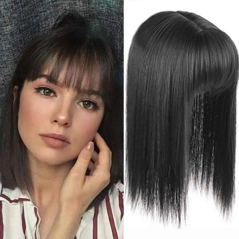 Fasion Daily Invisible Hair Extensions High Temperature Fiber Cover White Hair Female Women Clip In Head Top Wig Block Topper Hair Piece Long Straight Wig 3D Hair Bangs