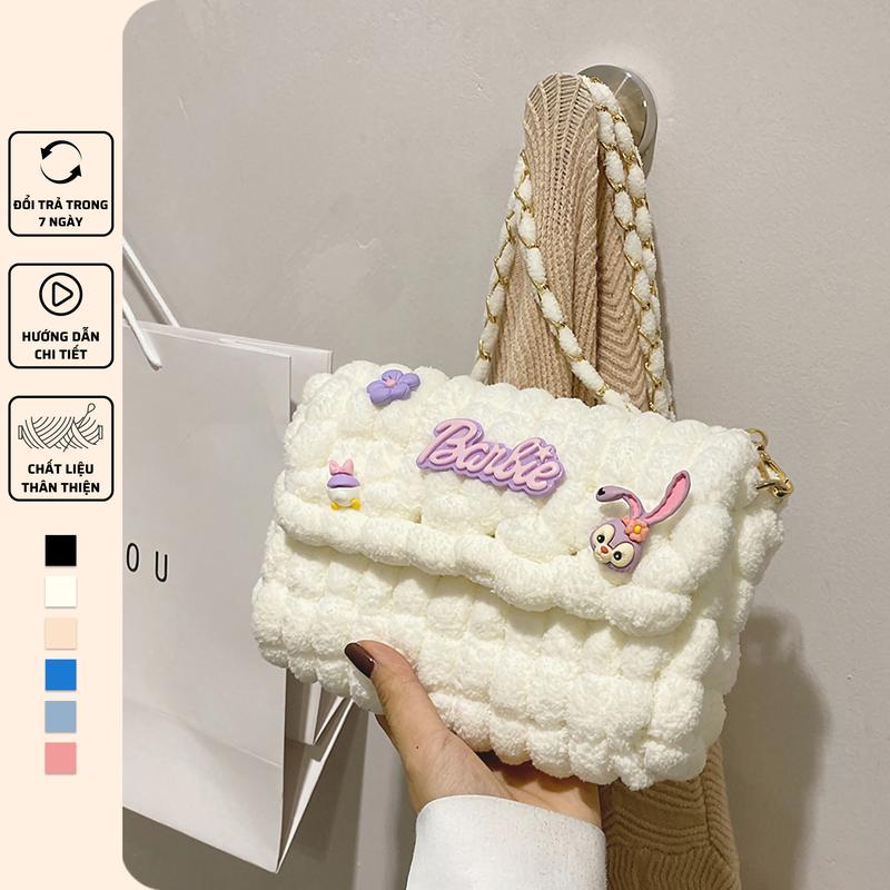 [Quà Valentine] Túi len tự đan bông tròn, túi đeo chéo handmade phong cách Hàn Quốc dễ thương LX902 Bag Đeo Vai