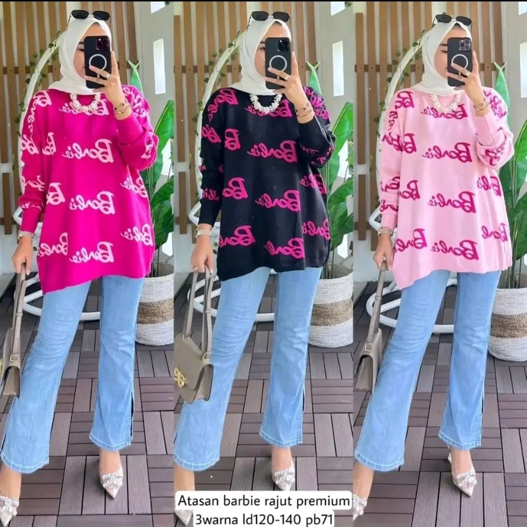 Nelly clothing/atasan rajut wanita premium/barbie tulisan 1