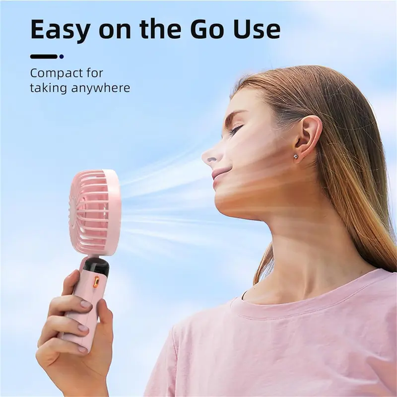 Portable Handheld Fan, USB Rechargeable Fan with LED Display, 90 °   Foldable Desk Fan with Base, 5 Speed Makeup Fan for Women 2