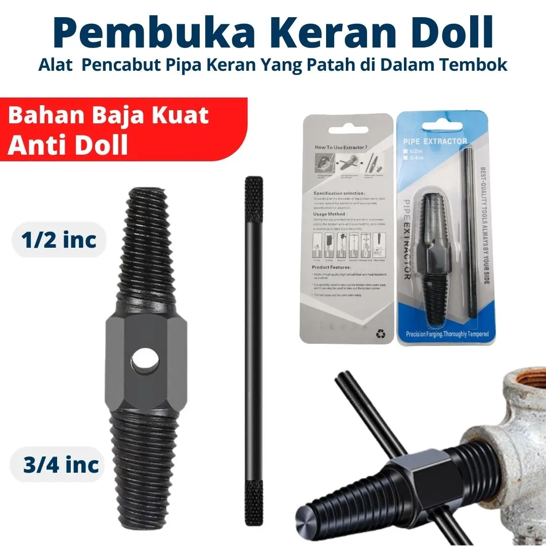 Pipe Screw Extractor Dua Ukuran Pembuka Baut Kran Rusak Patah Doll