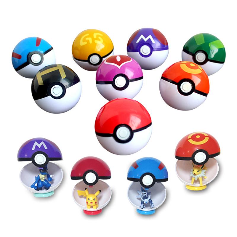 Tokoh kartun Pokemon, 7cm, Pokeball, bola + Pikachu, hadiah kanak-kanak ...