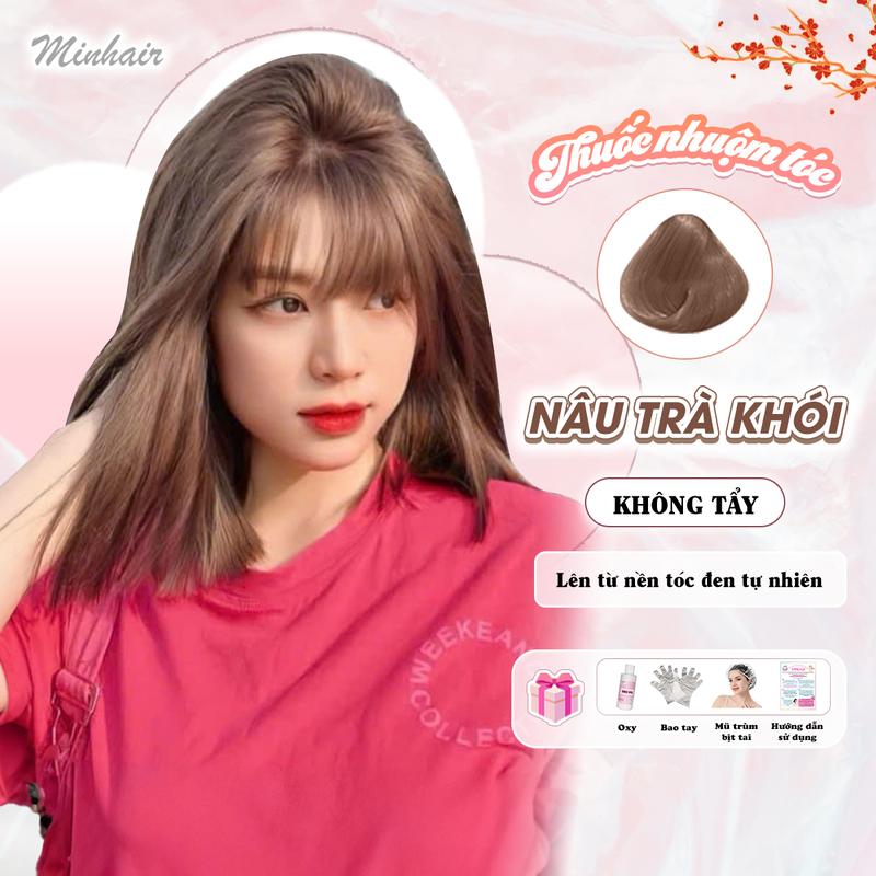 Thuốc Nhuộm Tóc Màu NÂU TRÀ KHÓI Không Tẩy| Minahir tặng kèm bao tay trùm đầu bịt tai   Nam Nữ Women 