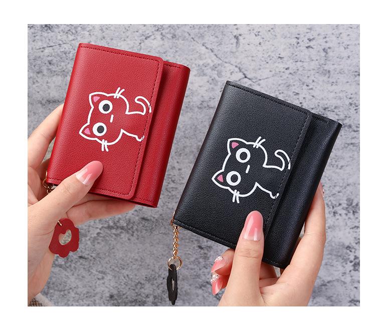 Product Introduction of Cute Wallet Women's Short Three Fold Cat Girl's Small Wallet Wallet Women's Soil Wallet 6