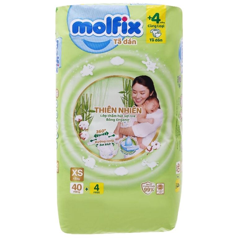 Tã dán sơ sinh Molfix thiên nhiên sợi bông Organic NB70 miếng và XS 80 miếng Cho Bé