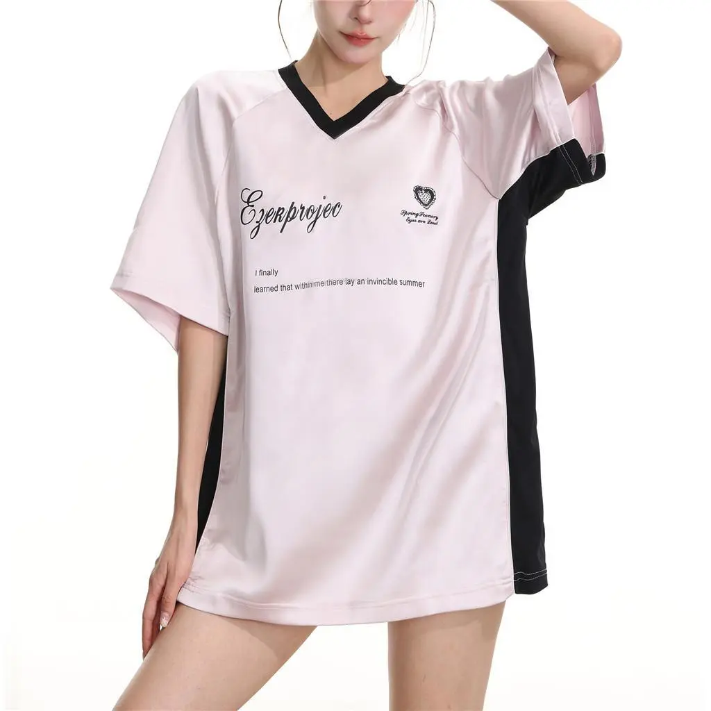 【Free Customized Name and Number】American Sports Niche Couple in Summer Men and Women Short Sleeve T-shirts Contrast Bright Colored Loose Raglan Tops