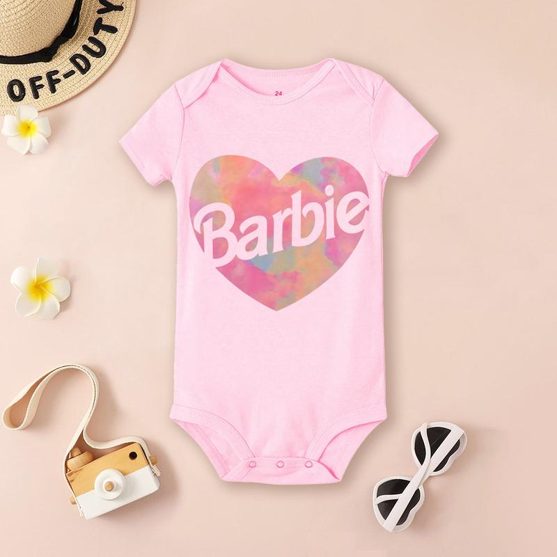 Product Introduction of Barbie Cartoon Fashion Printed Baby Girl Bodysuit Baby Trend Short Sleeve Jumpsuit Newborn Pajamas 2