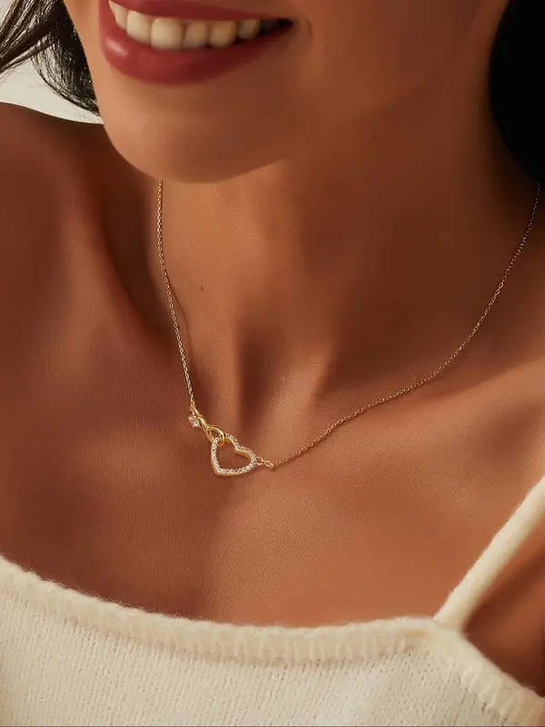 Infinity Symbol & Heart Design Pendant Necklace, Elegant Artificial Zircon Decor Necklace for Women for Party, Daily Decor, Trendy All-match & Exquisite Jewelry for Birthday Gift 2