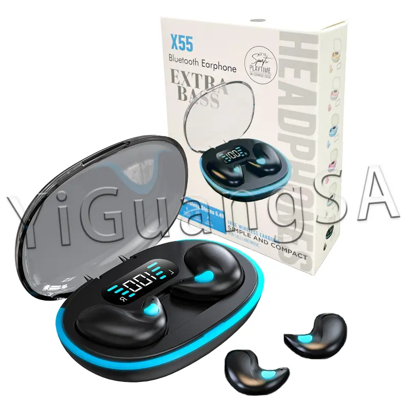 [Dapatkan kupon -2RM, mendapatkannya hanya untuk 26.88RM] Fon Telinga Sukan, X55, Ketibaan Baru, Saiz Mini, Panggilan Sentuhan, Kualiti Bunyi Tinggi, Hayat Bateri Panjang, Bluetooth 5.3