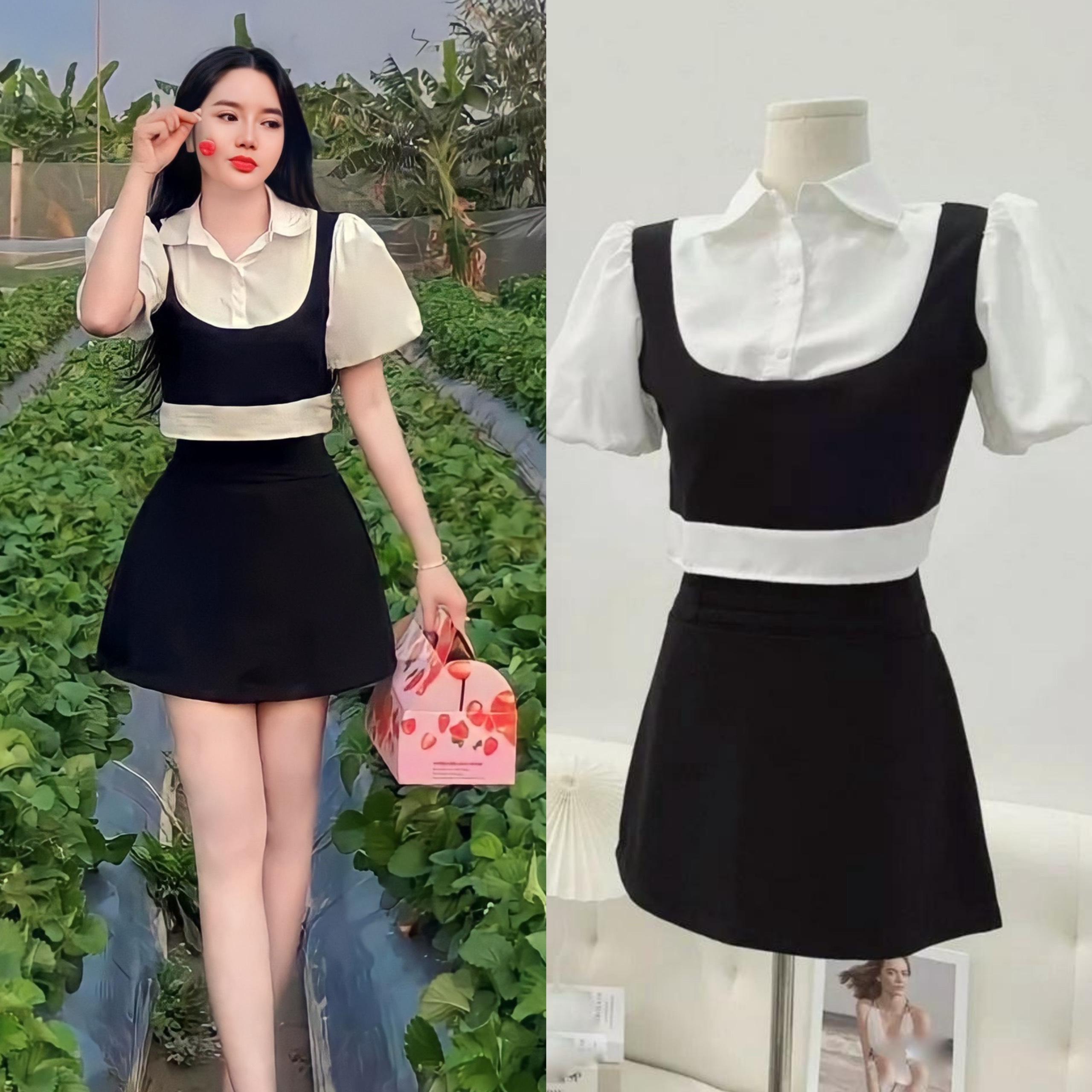 Thời Trang Bigsize Set Váy Áo Dự Tiệc Vải Cotton Lạnh 50 - 100Kg Dễ Thương Top Nữ Women Đen - A.1170
