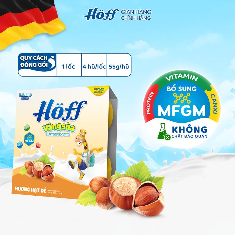 Váng sữa cho bé ăn dặm Hoff hương hạt dẻ bổ sung dinh dưỡng canxi MFGM vitamin D3 khoáng chất hỗ trợ phát triển trí não hỗ trợ tăng cường miễn dịch 1 lốc (4 hộp x 55g)