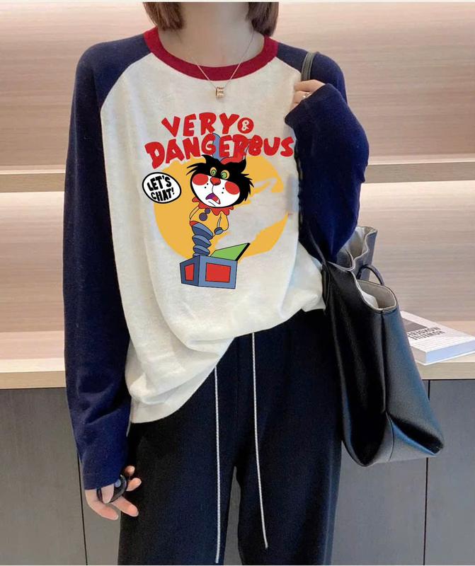 Áo Thun Tay Dài Phối Màu Nữ Mùa Thu Chất Xược Giấy in hình - NEONVN Áo thun nữ dài tay phối màu chất xuợc mềm mại mỏng