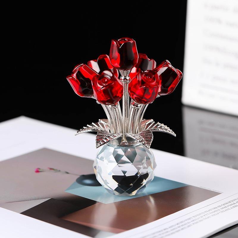 Artificial Crystal Rose Ornament, Flower Design Desktop Decoration, Home Decor for Living Room Bedroom Office, Gift for Friend & Family 4