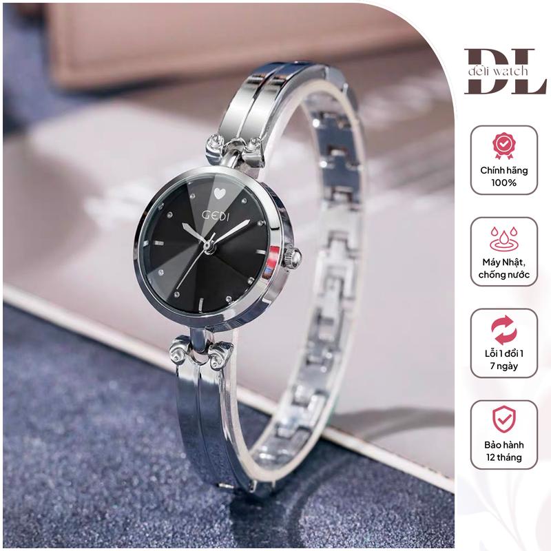 [LIVE ĐỘC QUYỀN] Đồng Hồ Nữ Chính Hãng Dây Thép Màu Bạc Mặt Đen, Tinh Tế Thanh Lịch - DELI 3819 Women Đeo Tay