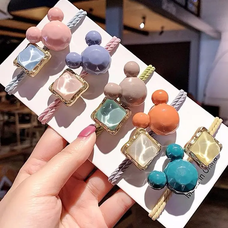 Korean Style Dongdaemun Cute Mickey Girl Hair Tie Rubber Band Hot Selling Resin Women Hair Rope Hair Ring