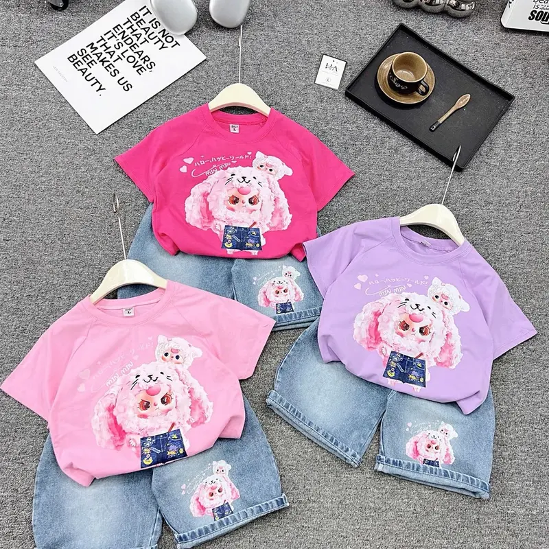 ( 11-35kg) Bộ quần bò jean cộc + áo phông in hình baby  cho bé gái mã 01 8