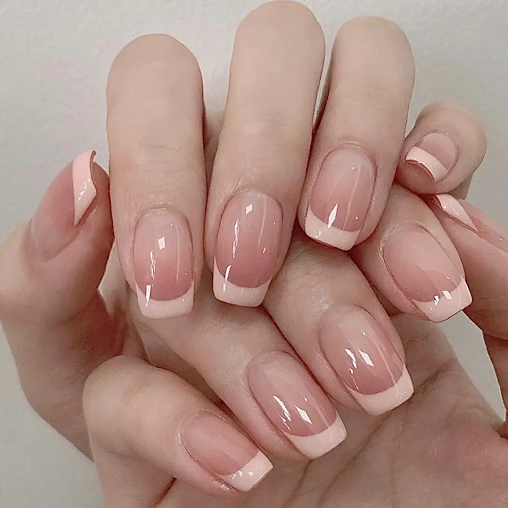 Pink Fake Nails Press on Nail Designs Square Head Pink Fake Nail Tips Home Simple Nail Beauty Sets Tools