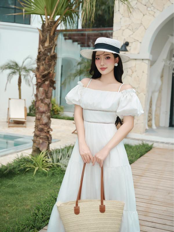 Đầm Nữ CCHAT Dáng Xoè Can Trên Nhúm Phồng Trễ Vai Choubi 14VNT2014XT 4
