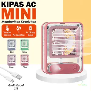Kipas Angin Pendingin Portable Mini Ac Humidifer Air Cooler Super Dingin Led Ungu gelas  kipas