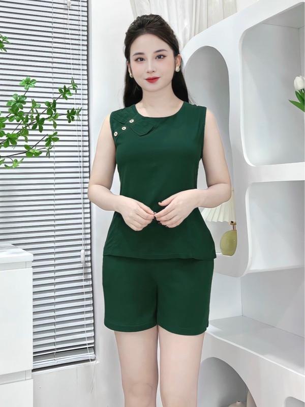 BỘ MẶC NHÀ,BỘ LANH NHUNG QUẦN ĐÙI PHỐI NƠ VAI, SIZE 45-65KG Nữ Voi Women Áo 4