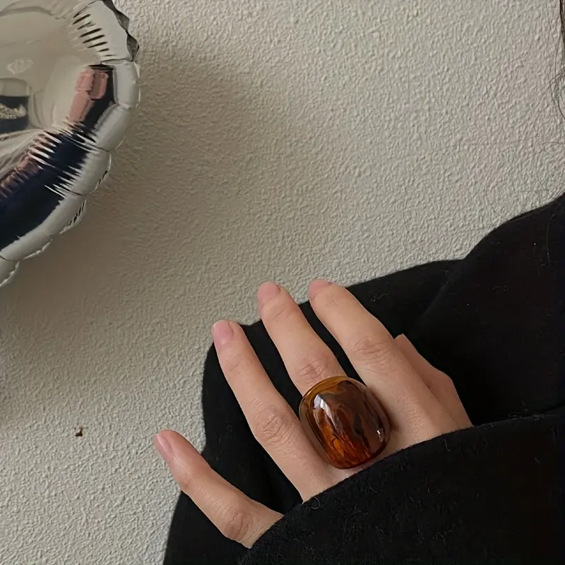 [Summer Sale] Chic Vintage-Inspired Resin Ring for Women - Unique Geometric, Amber Hue, Perfect for Casual & Special Occasions 6