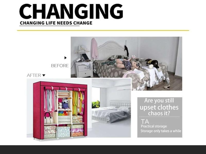 Product Introduction of Prince King Size Multifunctional Wardrobe Dustproof Cover Almari Baju YG3 - Wardrobe Closet Rak Baju Clothes Organization Storage Rack Cabinet 1