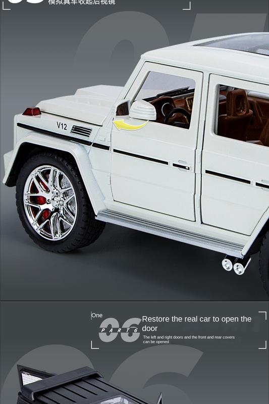 Product Introduction of Mercedes-Benz big G G63 large alloy car model off-road vehicle six doors with sound and light pull back children's toy car 10
