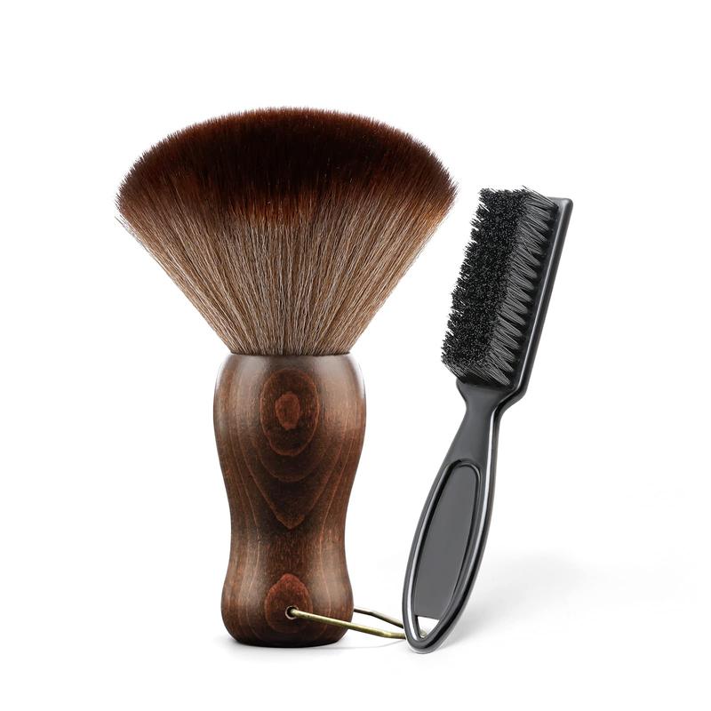 Product Introduction of Neck Brush Hair Brush Set, 2 Counts Wooden Handle Neck Hair Brush & Plastic Brush, Hair Styling Tool for Salon & Home 0