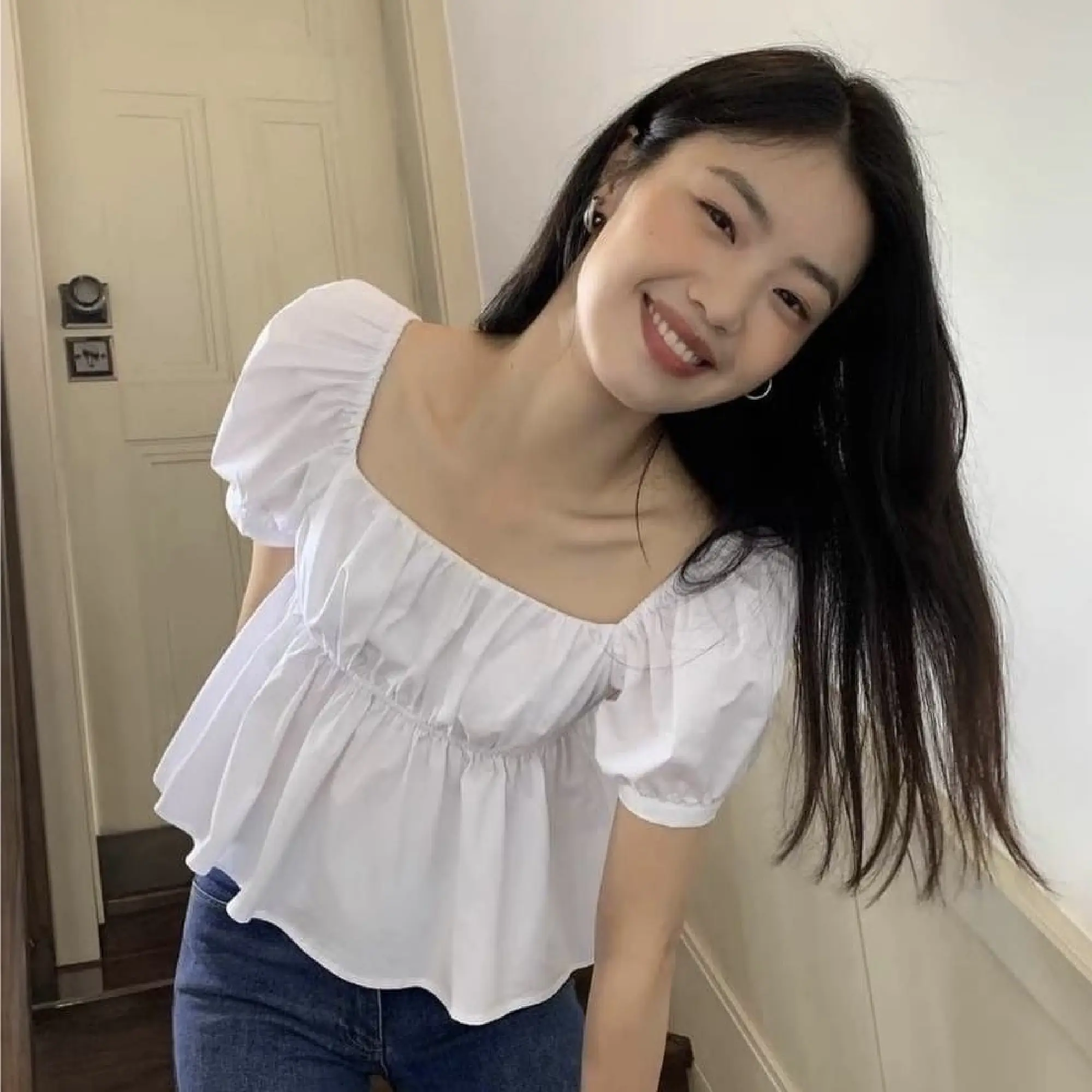 [ Veya Sabrina Top ] Fit Size M-L Fashion Atasan Wanita Bahan Katun Polos Casual Outfit Kasual Santai Simpel Sopan Crop Baju Blouse Vey