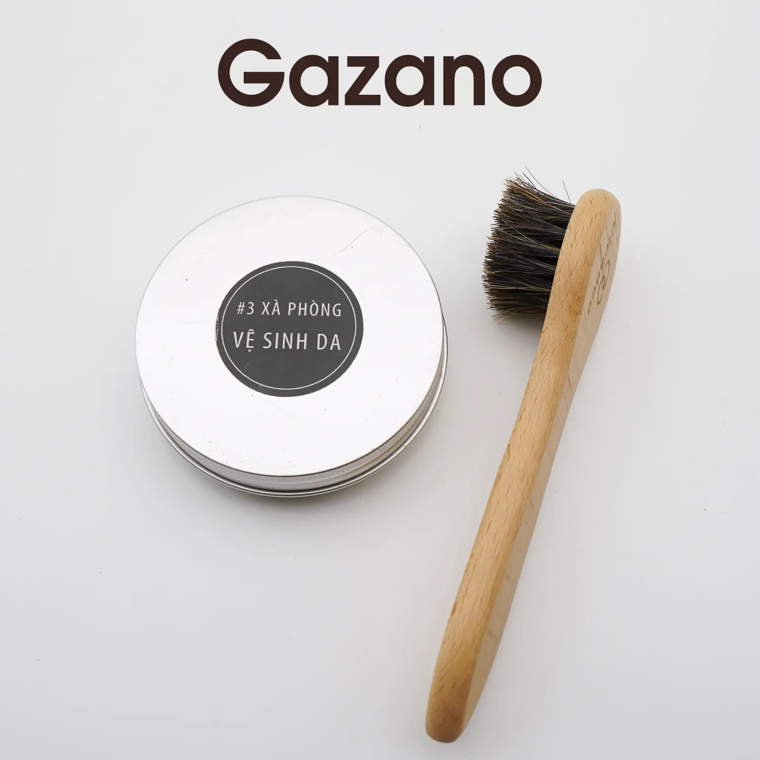 #311 Combo vệ sinh da chuyên dụng GAZANO 2 món: Xà phòng vệ sinh da + bàn chải đầu tròn dành cho giày da, đồ da