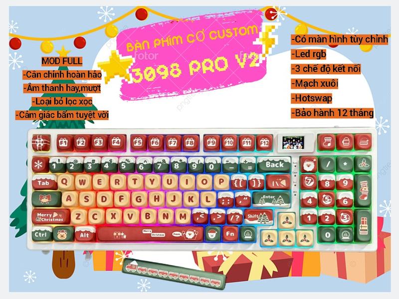 Bàn phím cơ Monka 3098 Pro ,3075pro v2 đã mod tape mod 2 lớp, foam pe, cân wire, lube stab, switch cherry powder đã lube ban phim