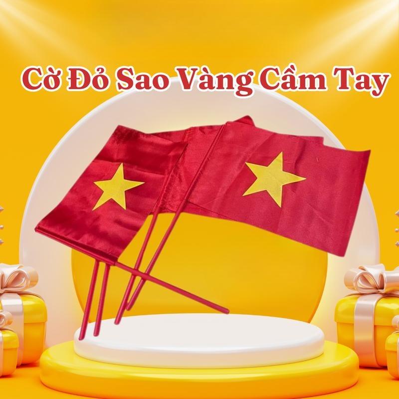 [GIÁ TỐT] Combo 10 Cây Cờ Vẫy Cờ Đỏ Sao Vàng Cầm Tay Loại In 1 Mặt Vải Hàng Đẹp 1
