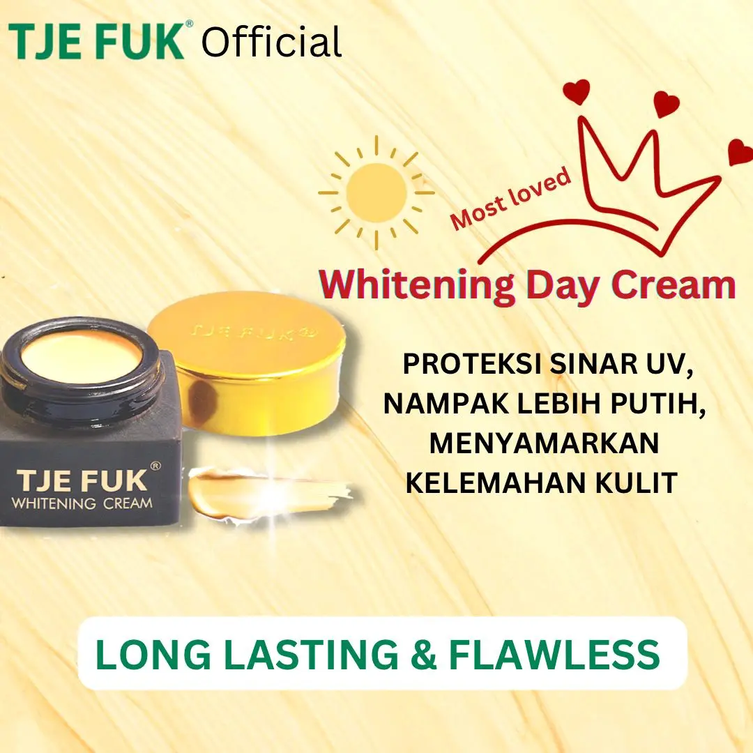 TJE FUK Whitening Day Cream 15Gr - Krim Siang Mencerahkan Kulit Wajah Kusam, Menyamarkan Flek Hitam, Meratakan Warna Kulit BPOM Halal
