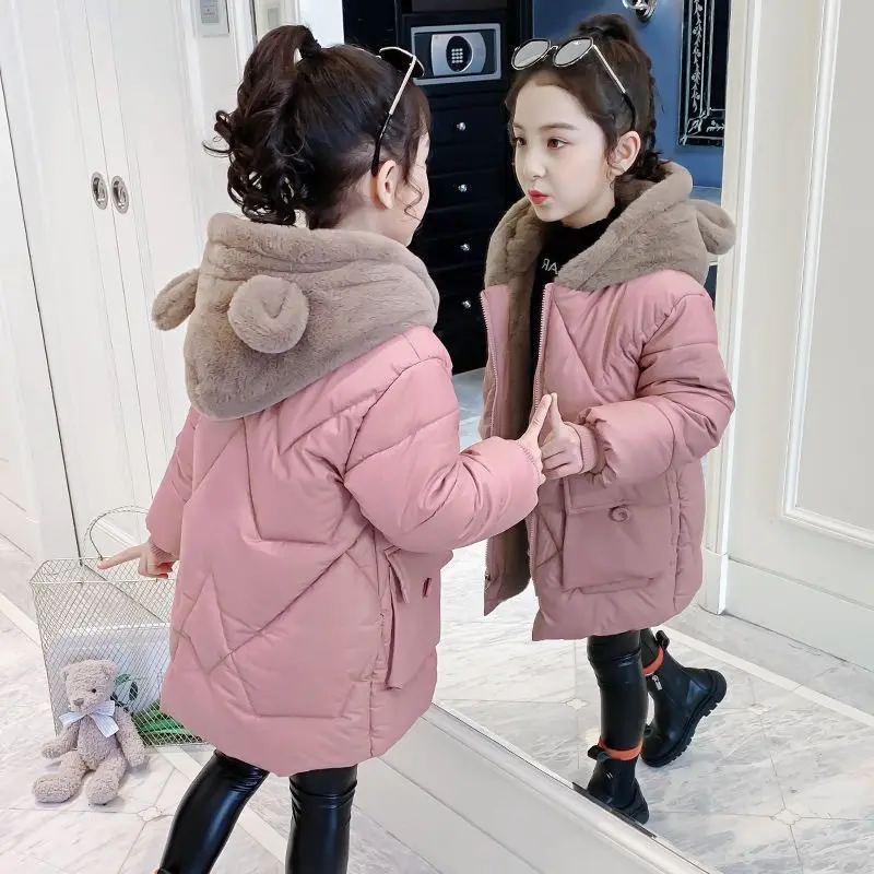 [Shubimkids] -AK27-Áo Phao Dáng Dài Mũ Tai Gấu Siêu Ấm , Áo Khoác Mùa Đông Cho Bé Gái