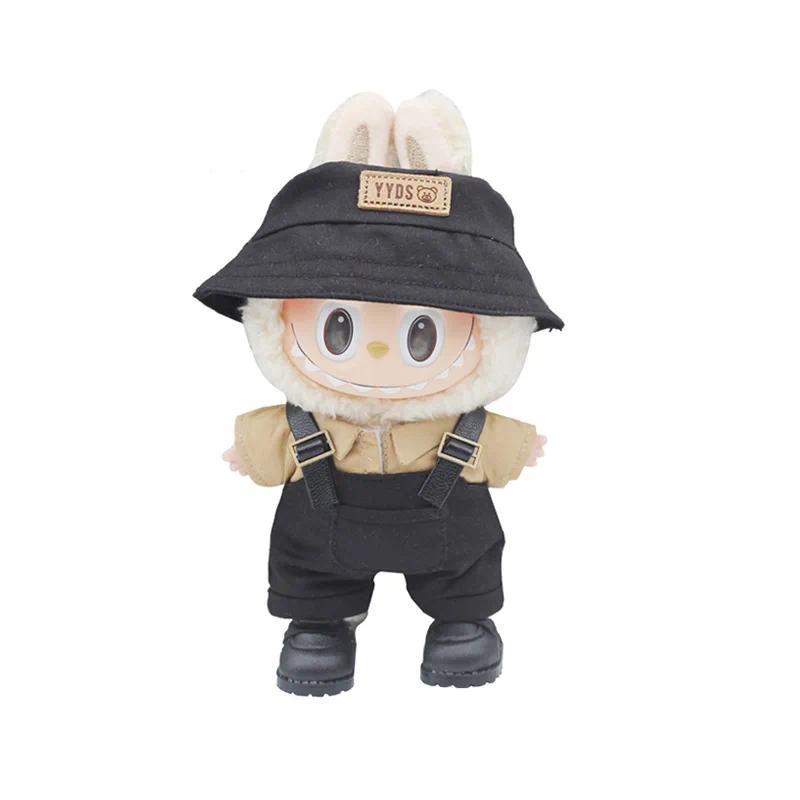 DM 17cm Mini Doll'S Clothes Outfit Accessories For Labubu V1 V2 Striped overalls hats glasses shoes Cool handsome Clothing Gift 1