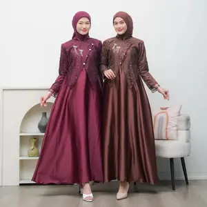 Sahara Dress Brukat Gamis Lebaran 2026 Kebaya Janggan Busui Friendly Satin Silk Premium Mix Brokat Payet Mutiara Gaun Pesta Kondangan Bridesmaid Simple Mewah Elegan Panjang Nyaman Wanita Dewasa