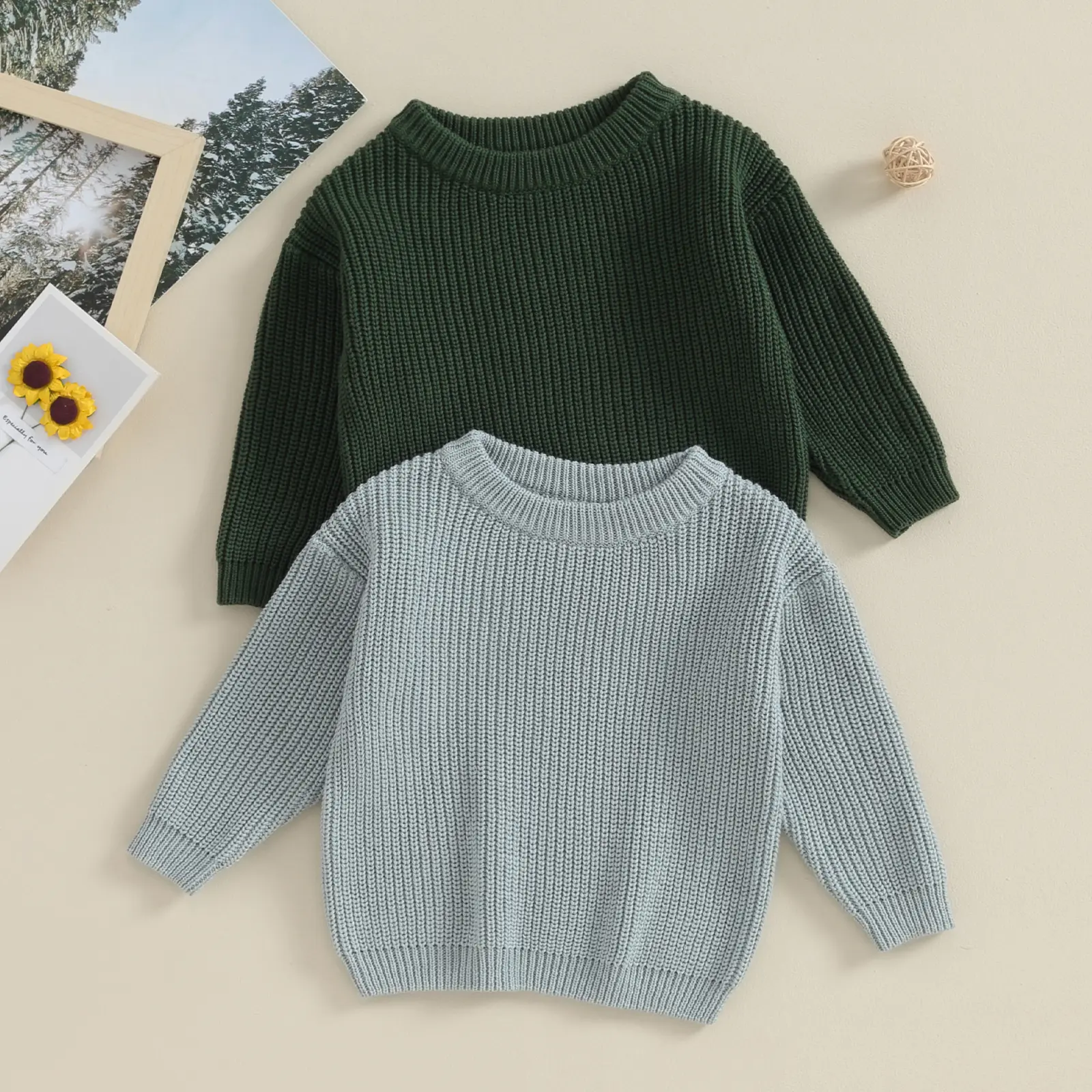 Toddler Baby Autumn Sweater Solid Color Knit Long Sleeve Round Neck Knitwear Pullover Winter Sweatshirt