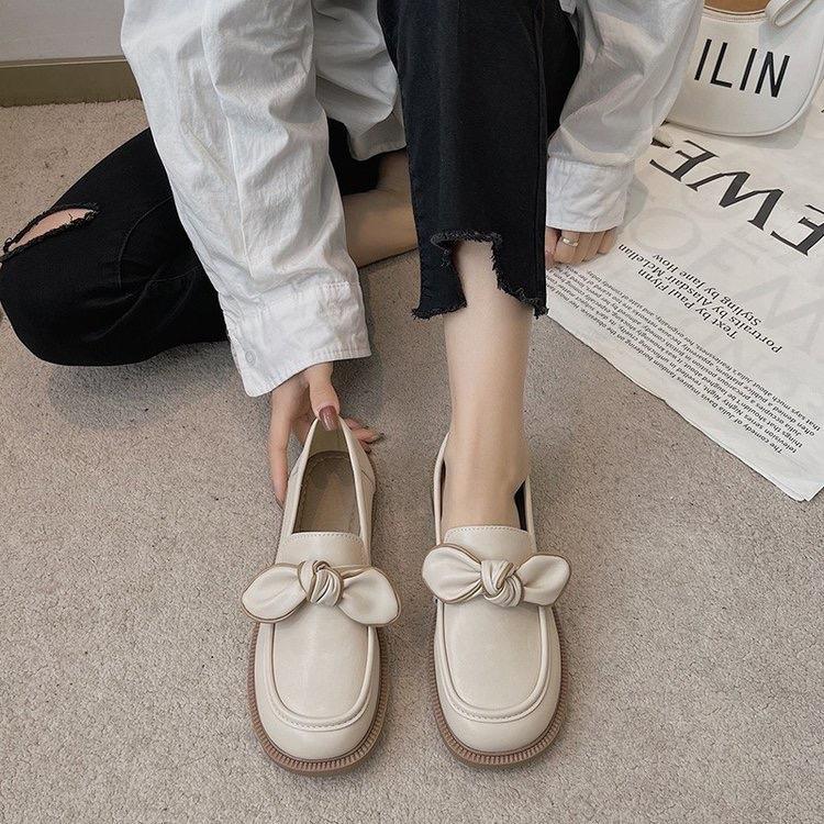 Giày đốc nơ nữ phối nâu đế bệt xinh GD034 Cao Su Caro Hoa Shoes giày  oxford