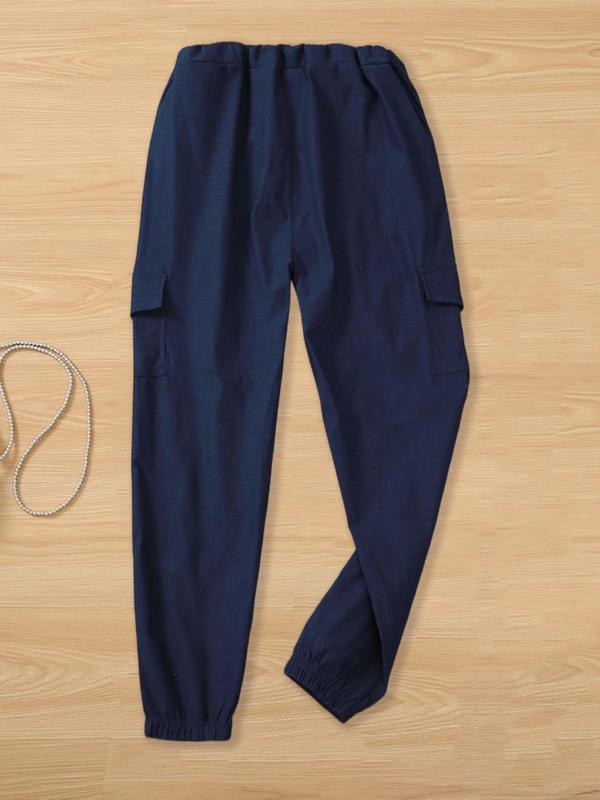 Women's Minimalist Solid Tie Front Elastic Waist Cargo Pants, Lady Basic Casual Comfort Jogger Cargo Pants for Daily Wear, Womenswear Trouser, Pants for Men, Summer Outfits 2024, Ladies Bottoms for Summer 6