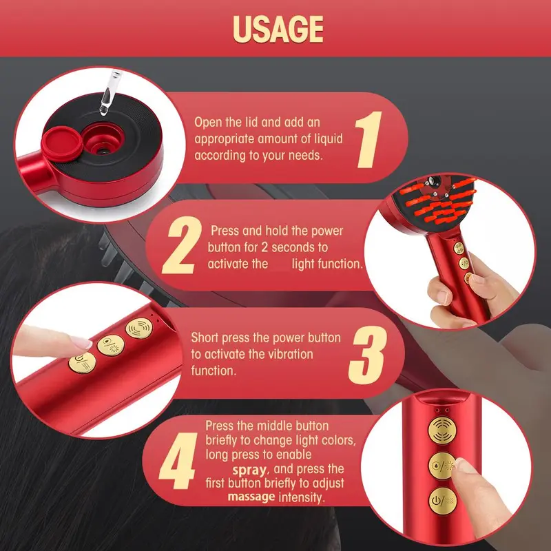 Electric Head Massager, 1 Count Rechargeable Hair Scalp Massage Comb, Spray Vibration Massage Brush, Hair Care & Massage Tool for Women & Men 7