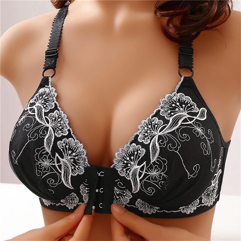 Product Introduction of Button Embroidery Brassiere Bralette Wireless Underwear Women's Bras Seamless Floral Push Up Bras Wireless Front Comfy Lingerie 8