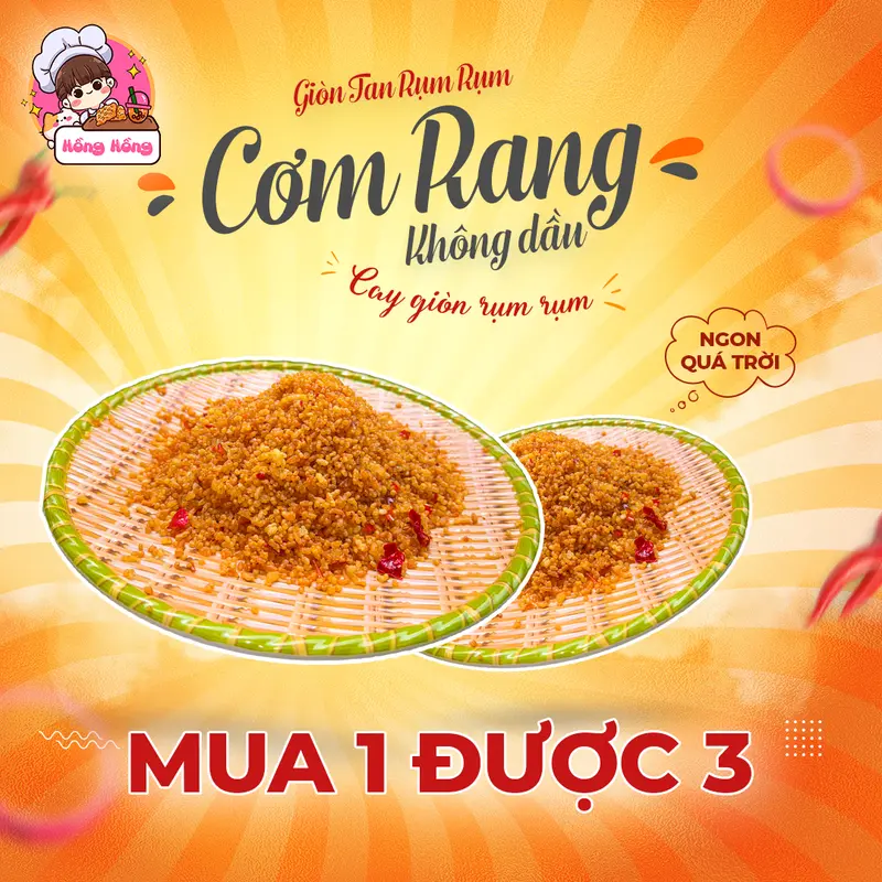 [ VỊ CAY TIÊU CHUẨN - MUA 1 ĐƯỢC 3 ] Cơm Rang Không Dầu 1000gr TẶNG Hũ Khô Gà Lá Chanh 100% Thịt Gà Nguyên Chất 100gr 1