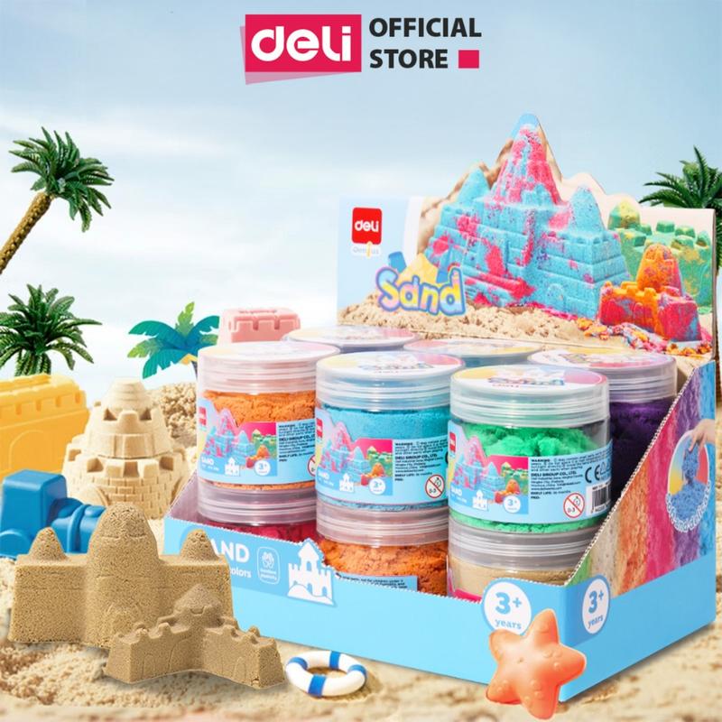 Cát động lực dạng hũ Deli - 200g nhiều màu - An toàn không dính tay lên khuôn tốt - Cát hạt gel mịn cát vi sinh đồ chơi cho bé