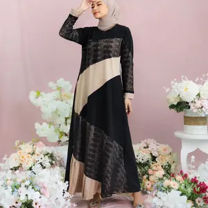 Gamis Jetblack terbaru Zeynab dress Halwa Apparel kombinasi brukat mewah Resleting Depan Busui Friendly Hitam Tebal Wanita Muslim