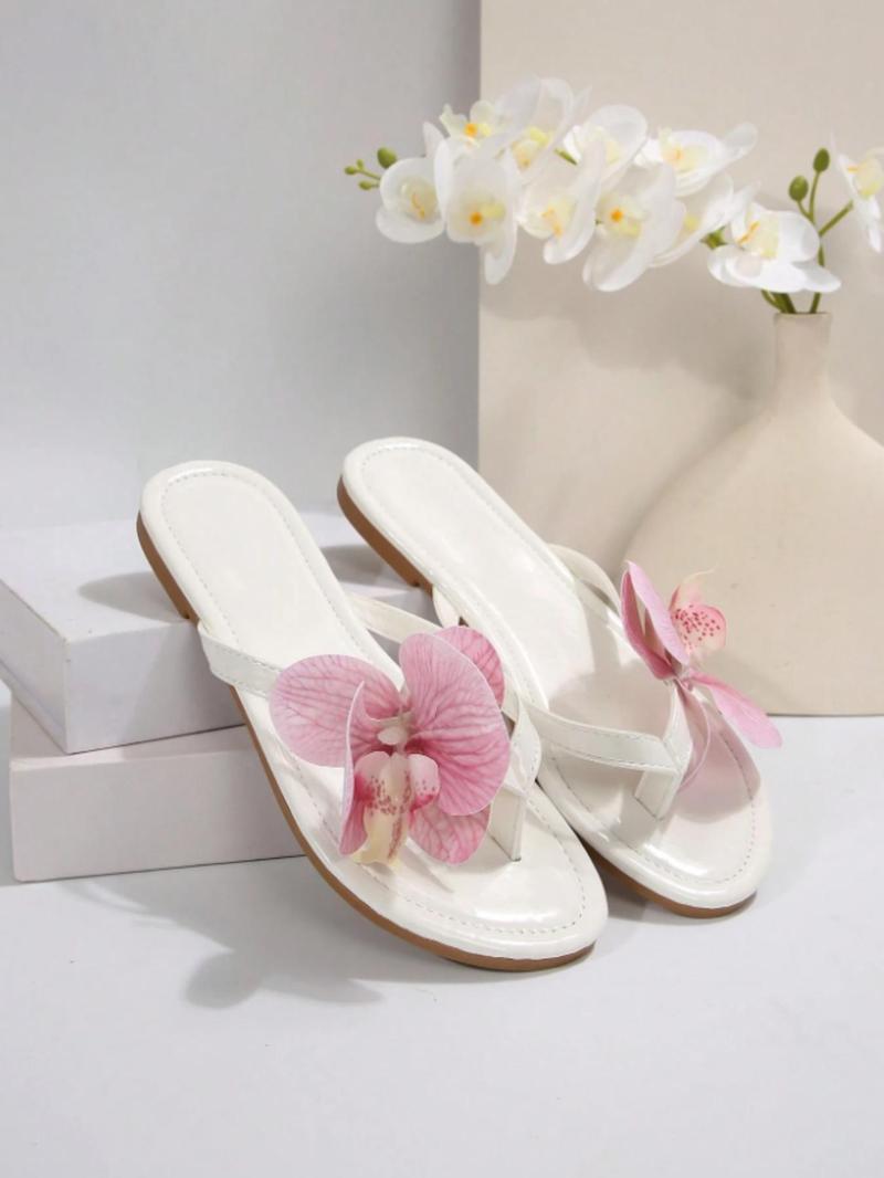 Product Introduction of Women's Boho Style Flower Decorated Slide Sandals, Casual Trendy Flat Sandals, Fashionable Sandals for Daily Wear, Shoe 7