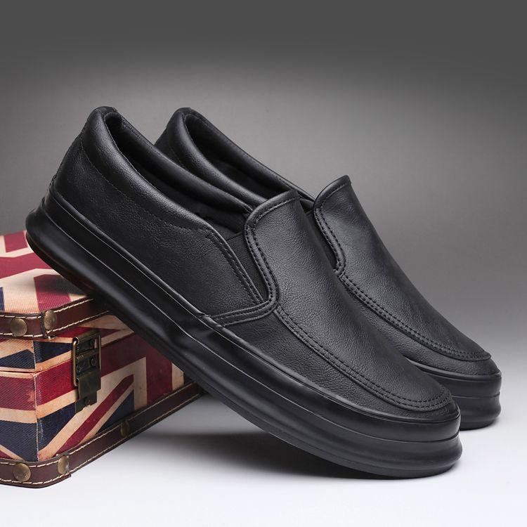 Product Introduction of 2023 Men's Shoes Autumn New Thick-Soled Slip-On Lazy Shoes Men's Breathable Height-Increasing Leather Shoes Soft-Soled Trendy Versatile Sneakers 40