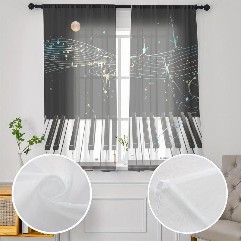 Product Introduction of Piano Key Pattern Curtain, 2 Counts/set Modern Simple Window Curtain, Window Drapes for Home Living Room Bedroom Office Coffee Shop 0