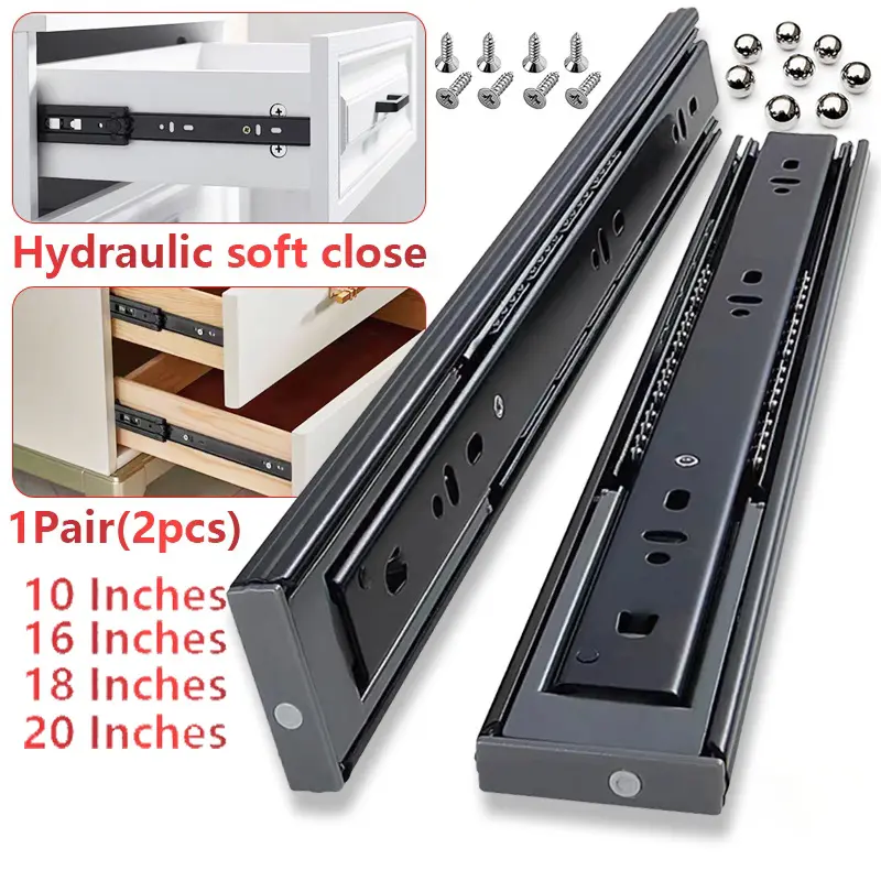 2Pcs Drawer Guide  Drawer Slide Roller Full Extension Ball Bearing Heavy Duty 10in to 20in