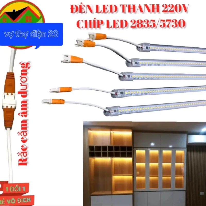 Led thanh 220v siêu sáng 30cm 50cm 1m. Đèn led là kệ tủ bếp,cửa hàng trưng bày nguồn điện 220v 2